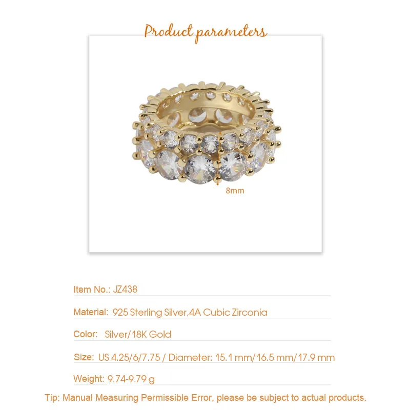 

F.I.N.S Luxury Shiny Cubic Zirconia Pure S925 Sterling Silver Female Double Layser Bling Zircon Wedding Engagement Finger Rings