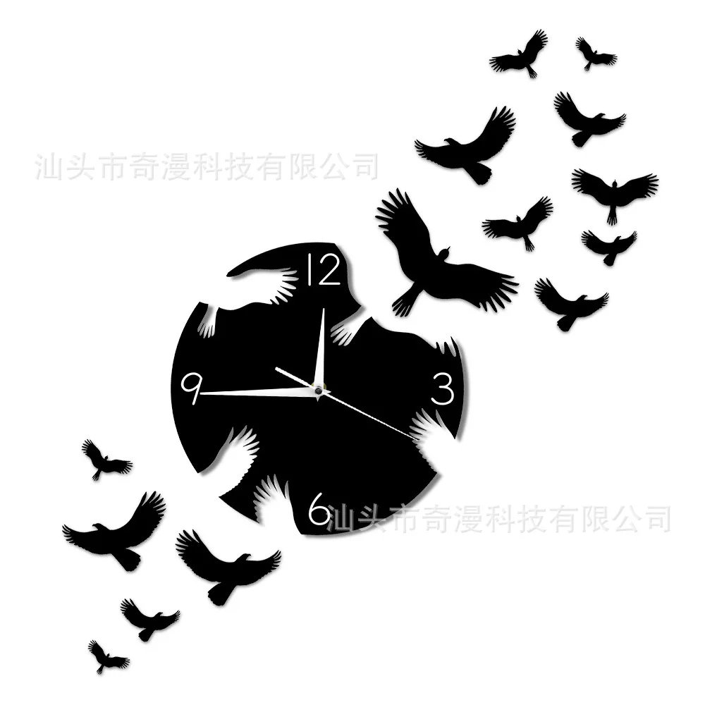 

Separated Wall Clock Dove Flying Away From The Clock and Peace Dove Symbolizing Contemporary Home Decor. Black Wall Clock