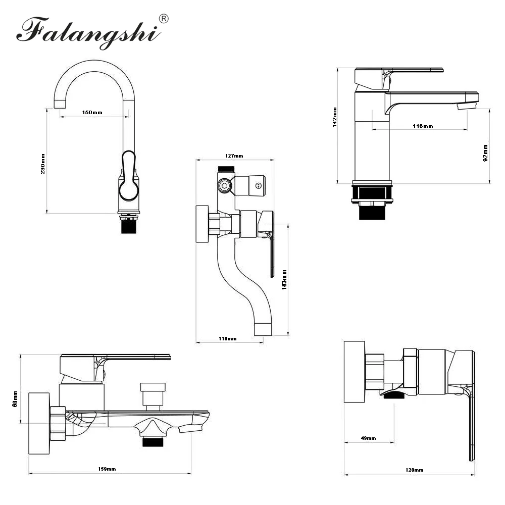 Falangshi Набор смесителей для ванной комнаты черная бронза смеситель горячего и