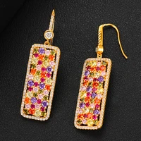 gorgeous trendy hot luxury colorful square dangle earring women full mirco cz paved cubic zircon bridal wedding earrings jewelry