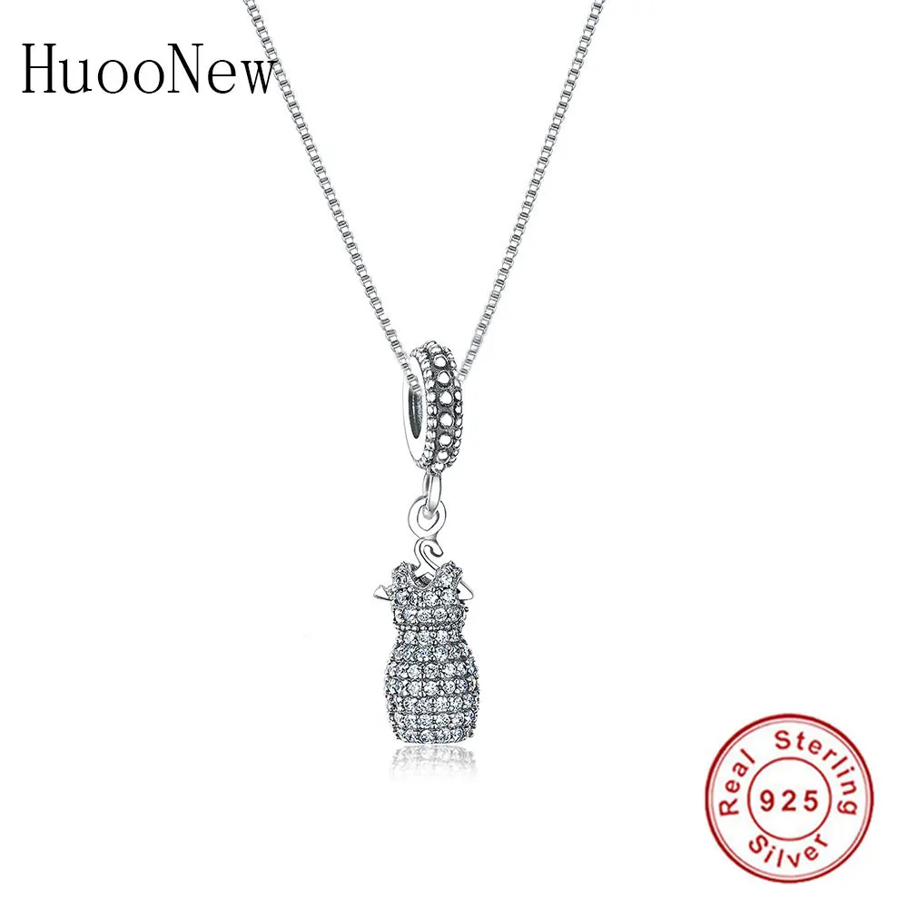2018 Dangle Clear Crystal Dress Necklace Pendant Fit Original Charms Bracelet 925 Sterling Silver Jewelry For Women Gift | Украшения и