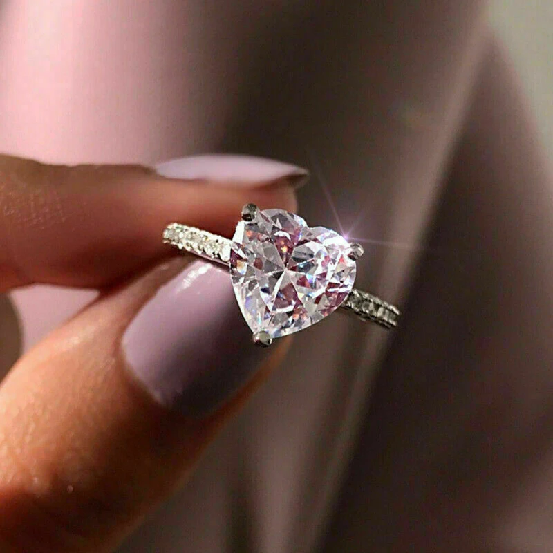 

HOT SALE Silver Solor 1carat Heart Arrow Zircon Stone 3-claw Finger Rings for Women Wedding Statement Jewelry Gift