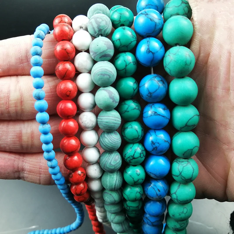 

Natural Stone Beads Blue White Howlite Turquoises Malachite 4/6/8/10/12MM Round Loose Beads For Jewelry Making DIY Bracelet