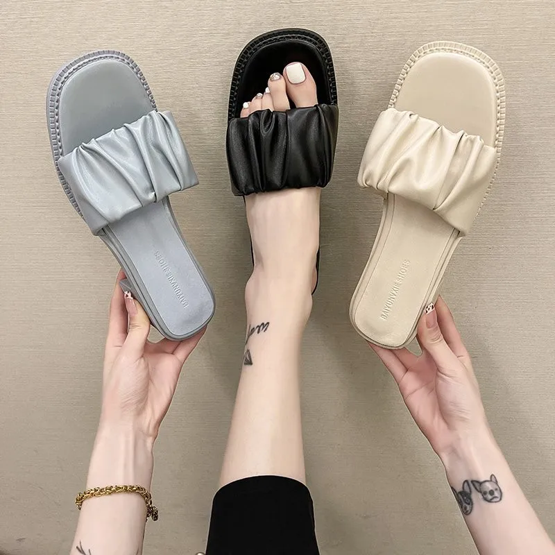 

Shoes Women Female Slippers Luxury Slides Square heel Platform Med Soft 2021 Designer Block Summer PU Rubber Fashion Casual Hoo