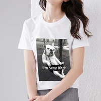 women clothing t shirt basic casual funny sad puppy print pattern series daily commuting slim round neck white short sleeve top