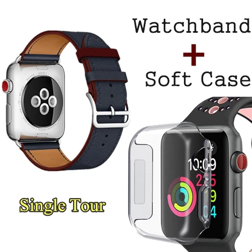 Herm логотип на застежке Свифт кожаный двойной один тур часы ремешок для Apple Watch серии 5 4 3 44 мм 40 мм браслет для iWatch - Цвет ремешка: Blue Red