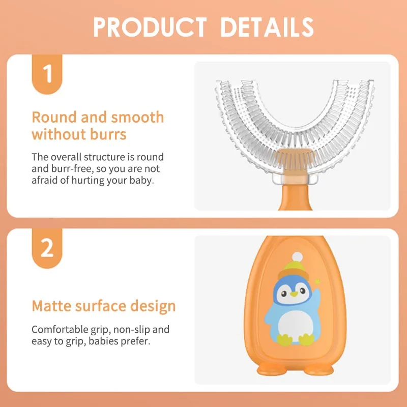 Liquid Silicone U-Shape Manual Oral Care Kids Toothbrush Cartoon Pattern Baby Teeth Cleaning Tool Children