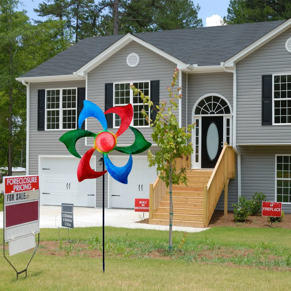 

Waterproof Plastic Windmill Toys Outdoor Easy To Rotate Double Metal Art Iron Suitable For Garden Lawn And Garden Decoration