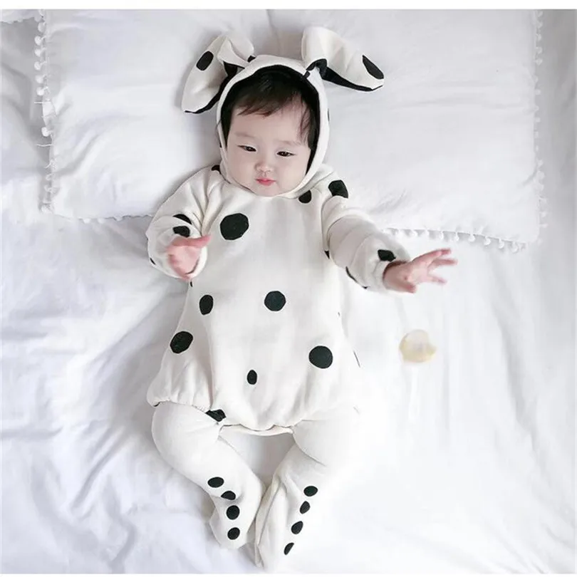 Для новорожденных для маленьких девочек Комбинезон в горошек одежда малышей на