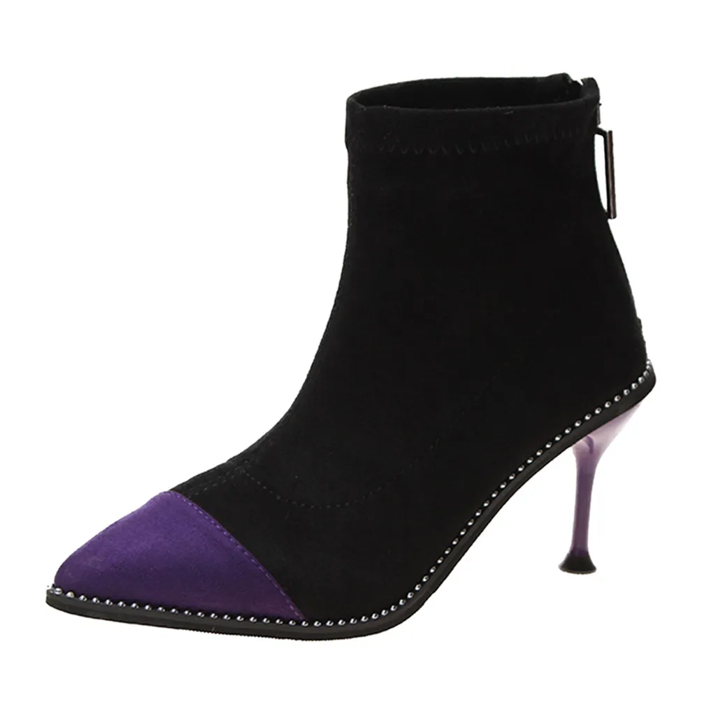 Женские ботинки на шпильках с острым носком молнии|Женские полусапожки| |