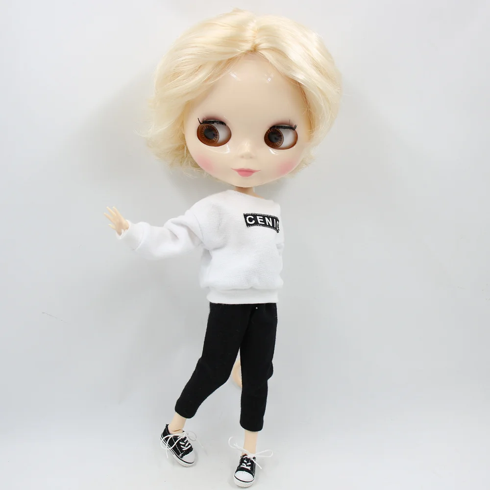 Наряды для Blyth doll белая рубашка с черными штанами для суставов или резиновое тело модная одежда ледяной, pullip, licca