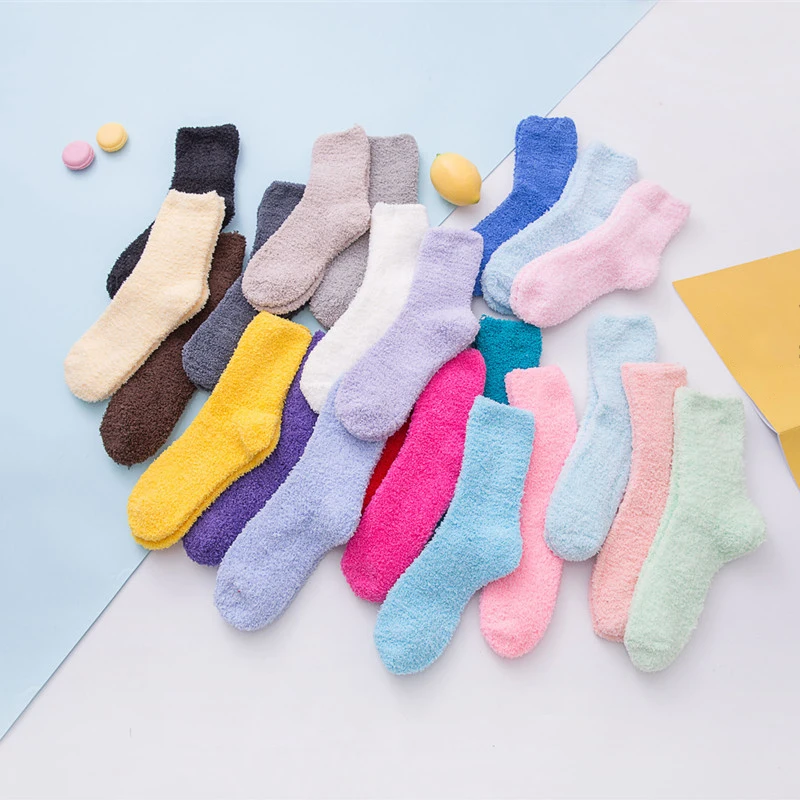 1 пара милые однотонные мягкие женские пушистые носки карамельных цветов