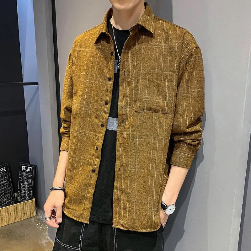 2019 весна и осень новая мужская клетчатая рубашка с принтом порт модная трендовая