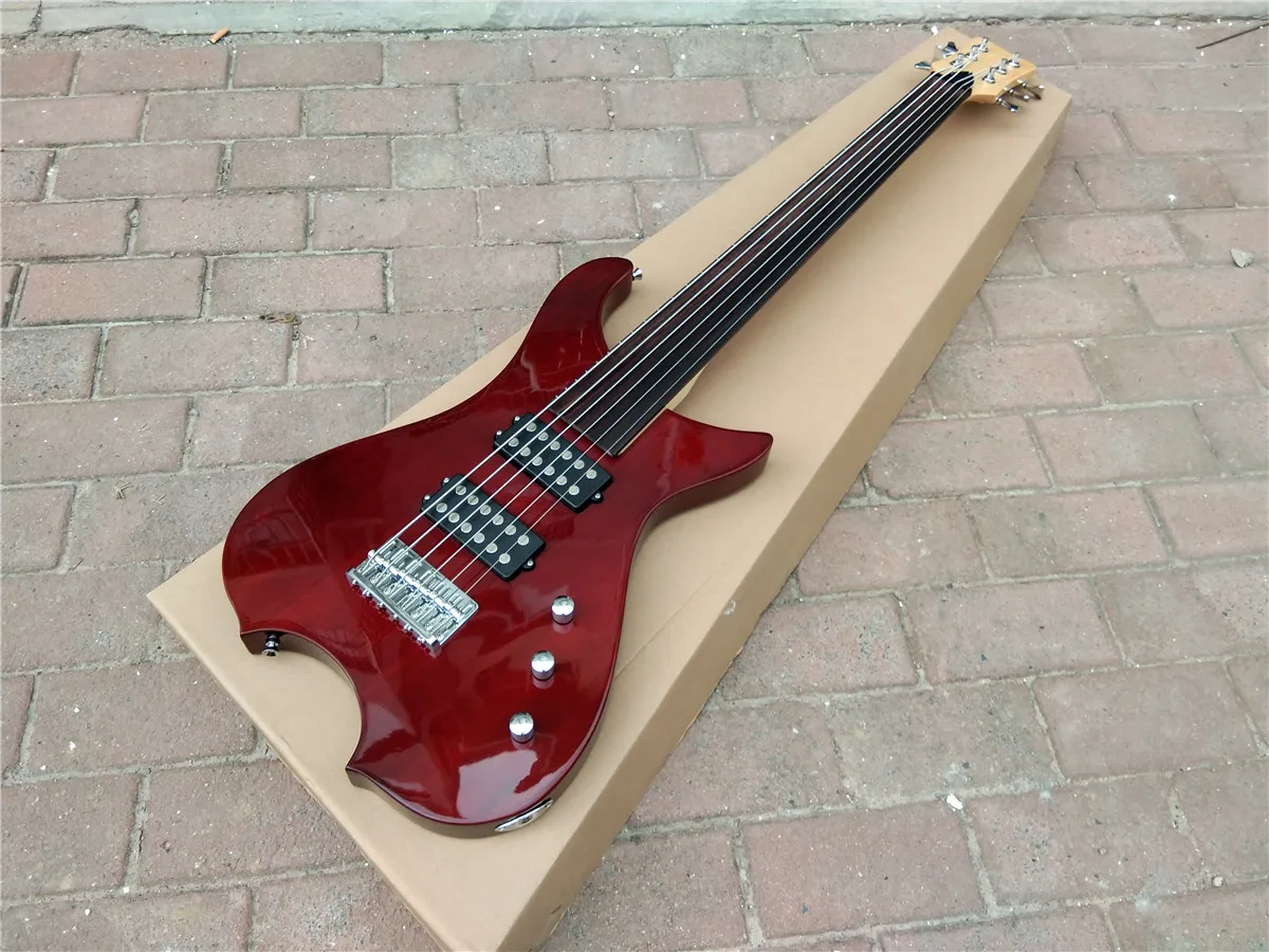 Новый Большой Джон 6 Строки fretless электрическая бас гитара в естественных с зебры