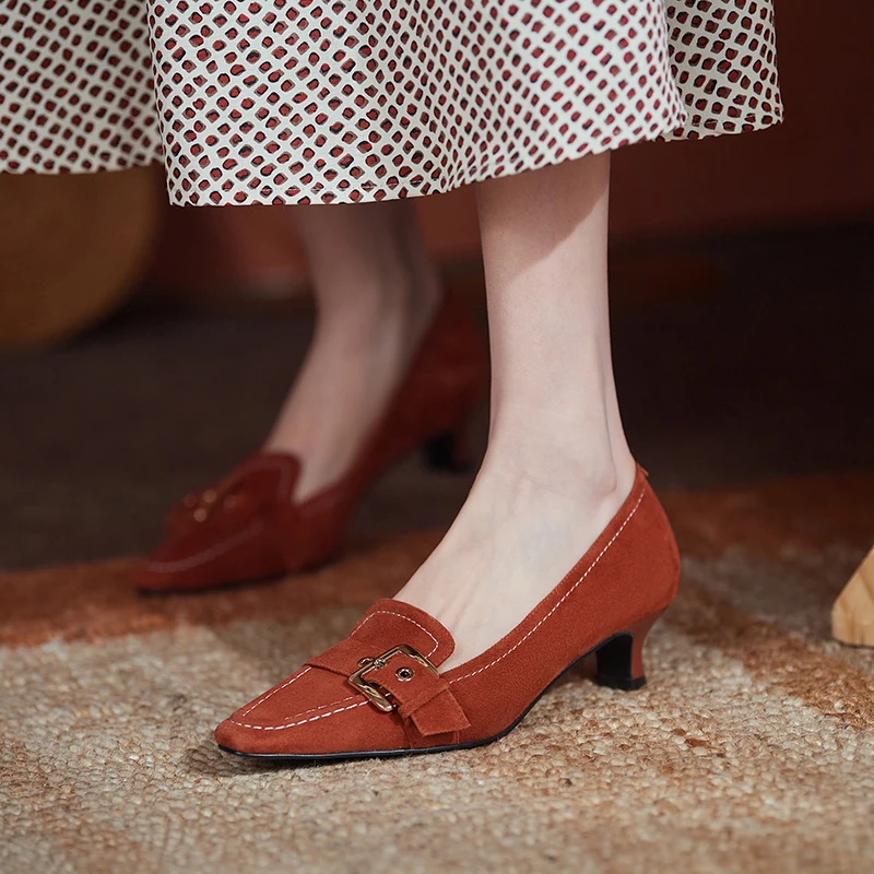 

Женская обувь из натуральной кожи женские туфли-лодочки 22-24,5 см ботинки из замши и овечьей шерсти полный кожи в ретро-стиле с металлической ...