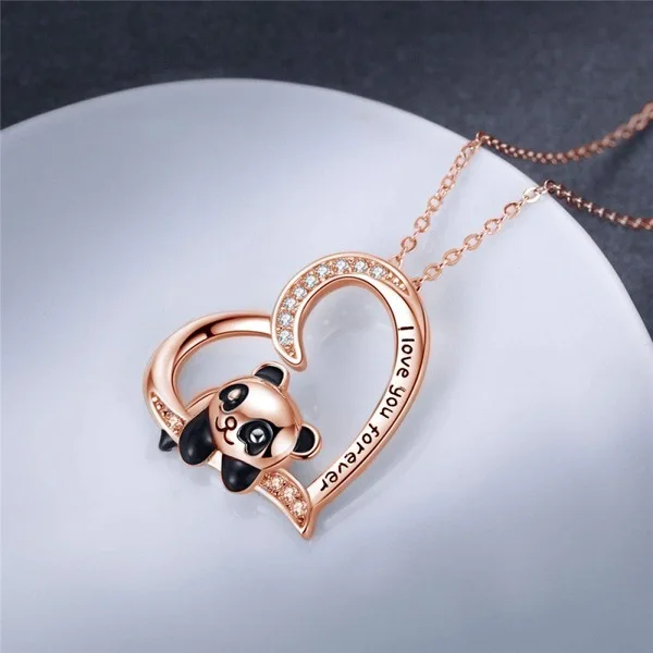 

2021 New Trend Hot Women's Drip Oil Crystal Necklace i Will Always Love Your Panda Pendant Necklace To Send Girlfriend Surprise