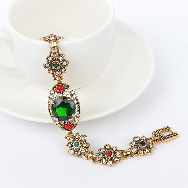 Kinel Роскошные Зеленые каменные турецкие браслеты для женщин античный золотой