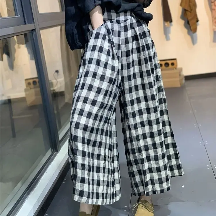 

Cotton Linen Wide Leg Women's Pants High Waist Solid Drawstring Loose Trousers For Female Plus Size 2021 Spring Ladies Long Pant