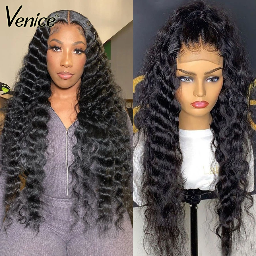 Venice Hair Deep Wave Wig 13x6 Lace Front Human Wigs Pre Plucked With Baby Frontal For Black Women | Шиньоны и парики