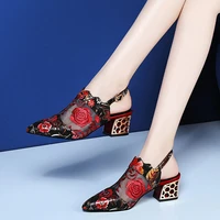 2022 high heels sandals womanmesh summer shoeswomen pumpspointed toeankle buckle strapethnic embroidery flowerhandmade