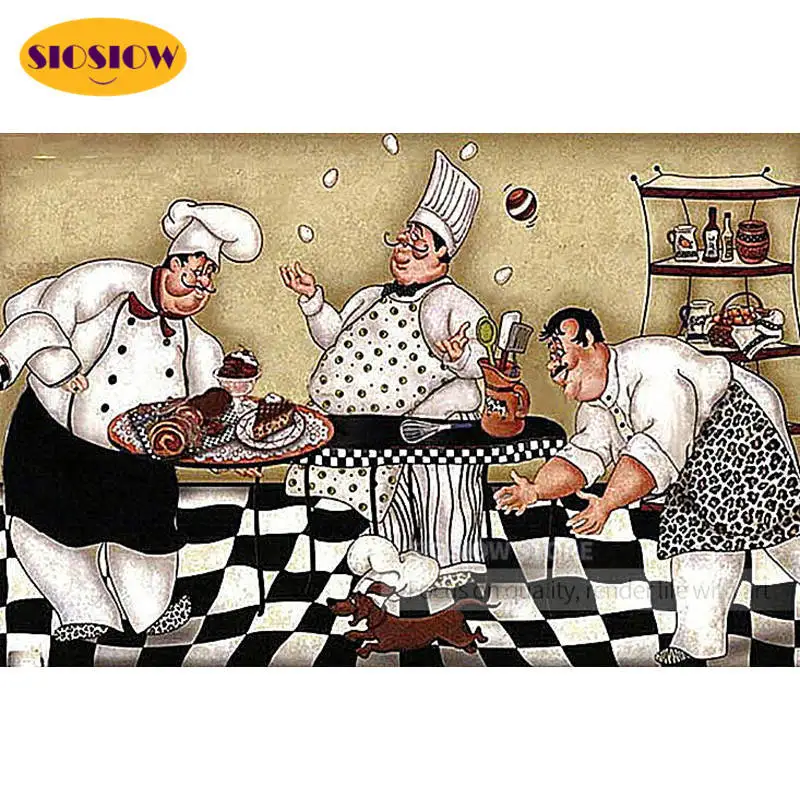 

5d Diy Алмазная мозаика вышивка Стразы Круглый мультфильм готовить 3d Алмазные картины для кухни камни в форме ромба комплект Декор для дома ко...