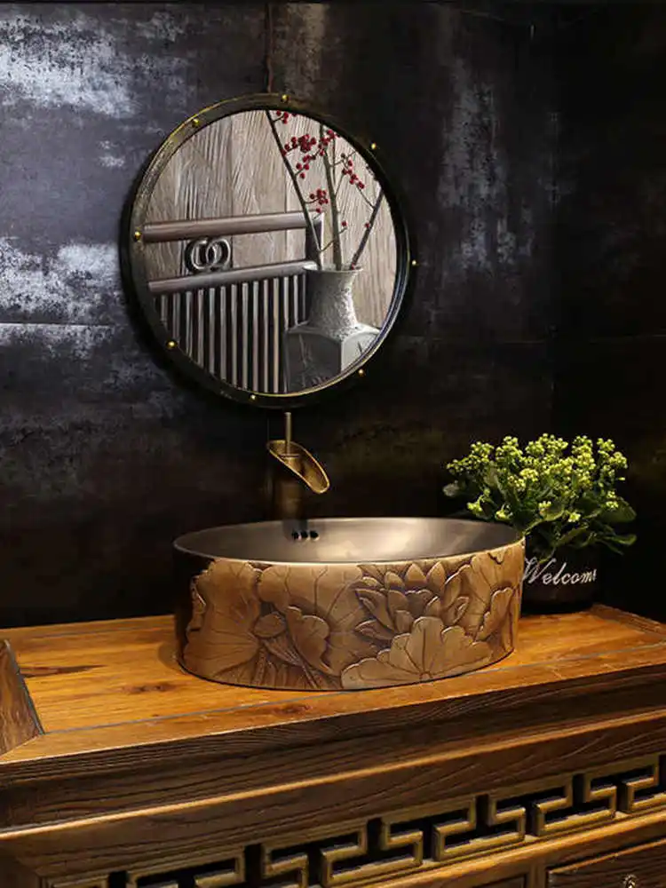 Резной умывальник в стиле лотоса для ванной комнаты Раковина унитаза pias de
