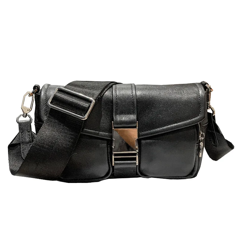 

Lady Pocket leather stiletto bag 2021 new leather women's bag wide shoulder strap casual head layer leather bag