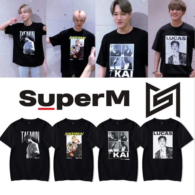 KPOP Super M T Shirt SuperM Album BAEKHYUN KAI MARK TAEMIN TAEYONG Korean Streetwear Hip Hop Short Sleeve Cotton T-Shirt Women
