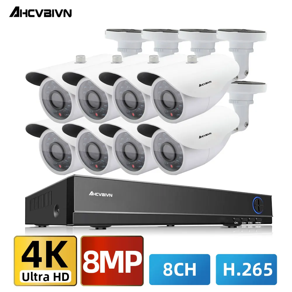 

Система видеонаблюдения AHCVBIVN 4K, 8 каналов, AHD DVR, 4/8 шт. уличных камер 8 Мп, HD, P2P, H.265 + комплект систем наблюдения