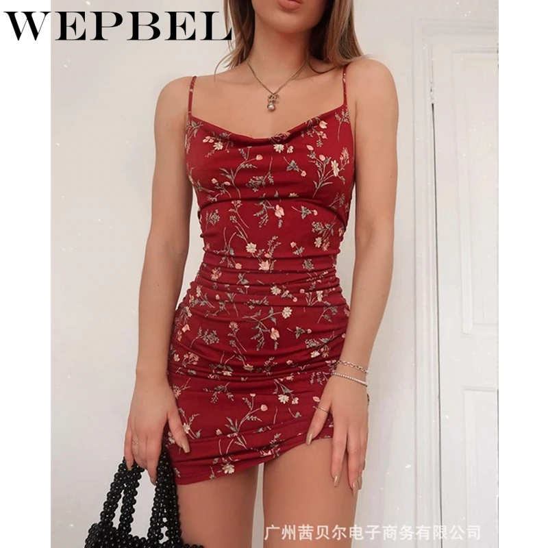 Женское облегающее платье с рюшами WEPBEL, элегантное облегающее платье мини на бретелях с принтом, для вечеринки, на лето