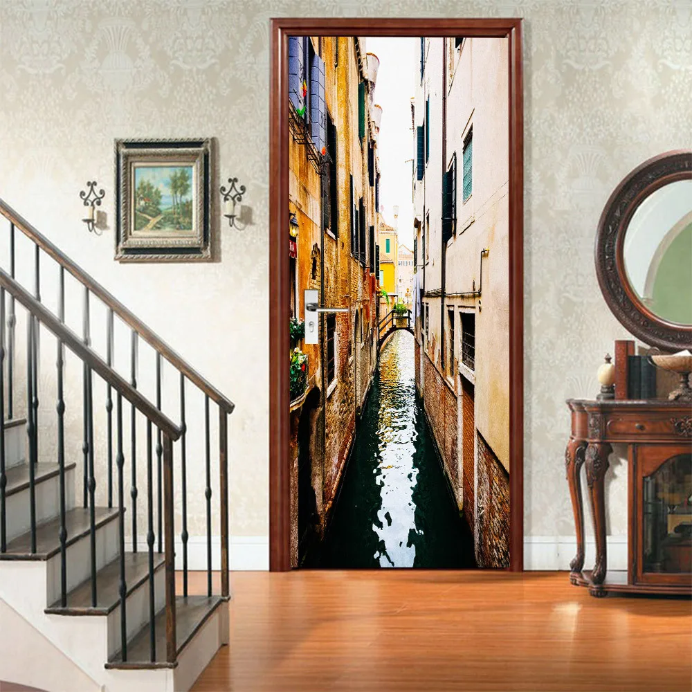 

3D Venetian Door Stickers View Adhesive Cute Decal Home Decor Paper for Living Room PVC Waterproof 3D Print Photo Art House
