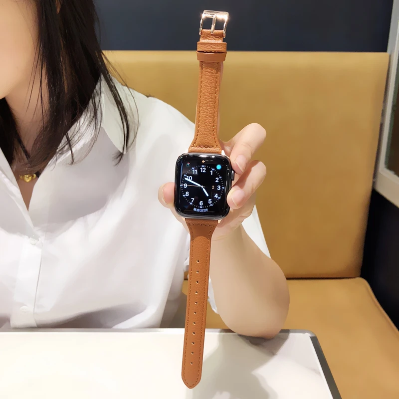 

Ремешок из натуральной кожи для apple watch 6 se 40 мм 44 мм, тонкий браслет для iwatch series 5 4 3 2 1 38 мм 42 мм, для женщин и девушек