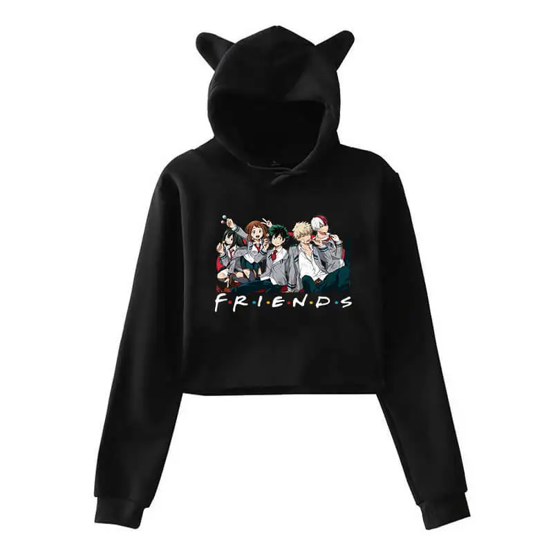 

My Hero Academia Cat Cropped Sweatshirt Long Sleeve Casual Cartoon Crop Hooded Crop Top Japanese Anime Friends Women Pullover