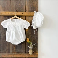 newborn romper short sleeve white embroidered cotton infant toddler rompercute hat 2021summer casual fashion baby girls clothes