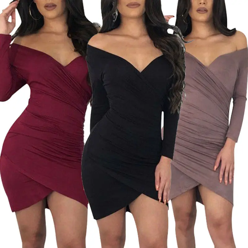 Женское богемное облегающее платье с длинным рукавом и V-образным вырезом |