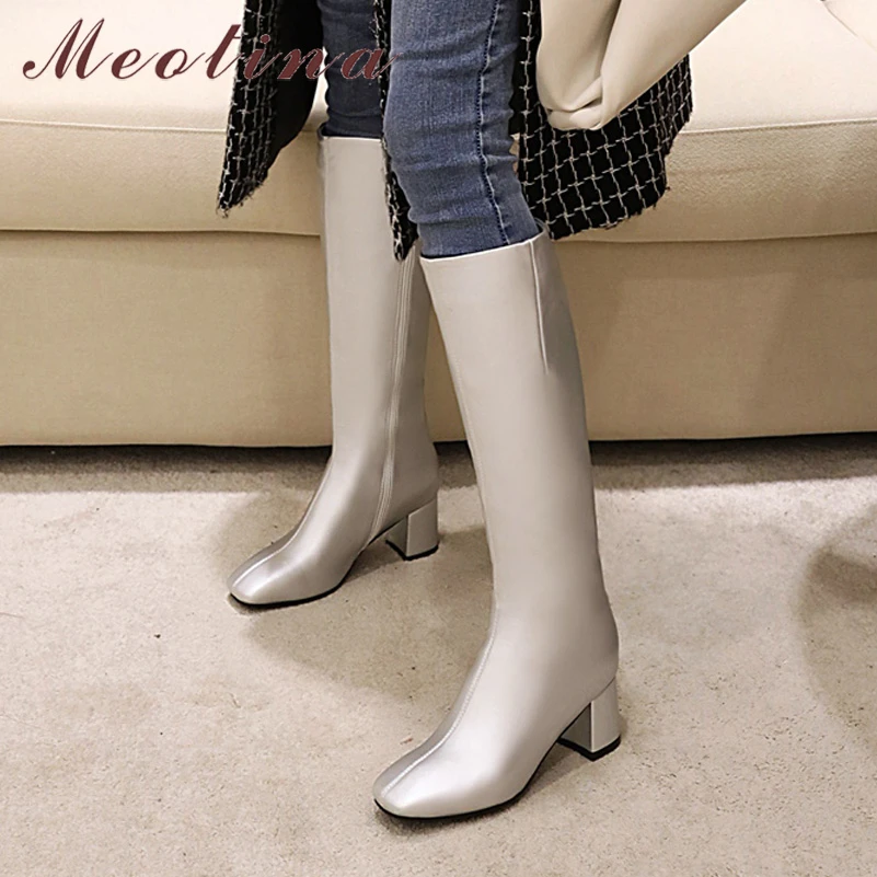 Сапоги женские из искусственной кожи, на молнии, с квадратным носком, 33-44