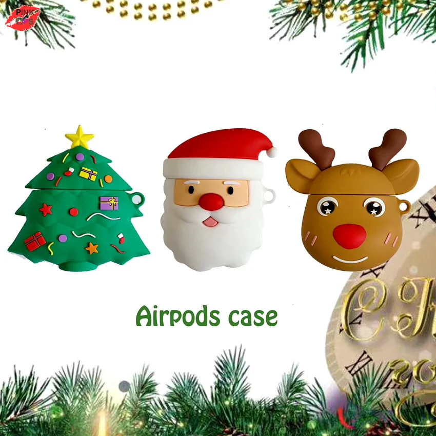 

Cartoon Christmas tree Case For Apple AirPods 1 2 Cute 3D Deer & Snowman Soft Silicone Earphone Protection Cover Gift