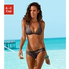Сексуальный купальник-бикини с лямкой на шее, Женский комплект бикини из двух предметов, треугольный купальник пуш-ап, черный купальник с завязкой сзади, летние бикини размера S  XL