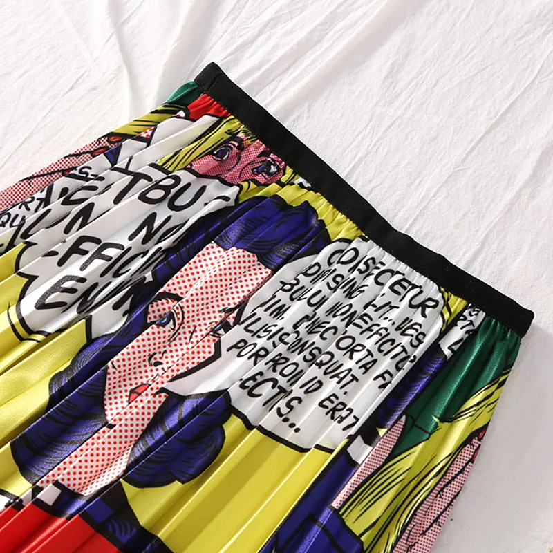 Юбка женская плиссированная средней длины трапециевидная юбка с мультяшным