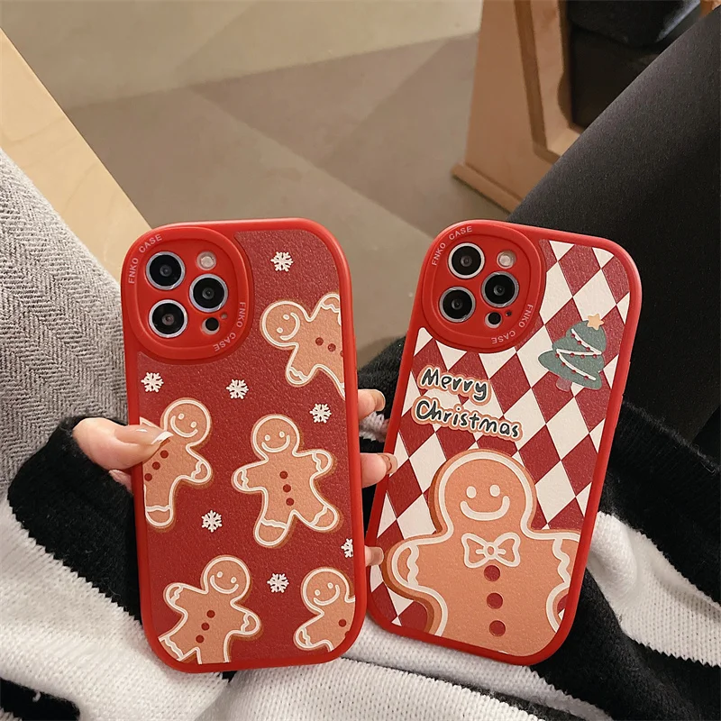 

Christmas Tree Cartoon Cute Gingerbread Man Red Fashion Soft Case For iPhone 13 12 11 Pro XS Max X XR 7 8 Plus Cover Case Girl