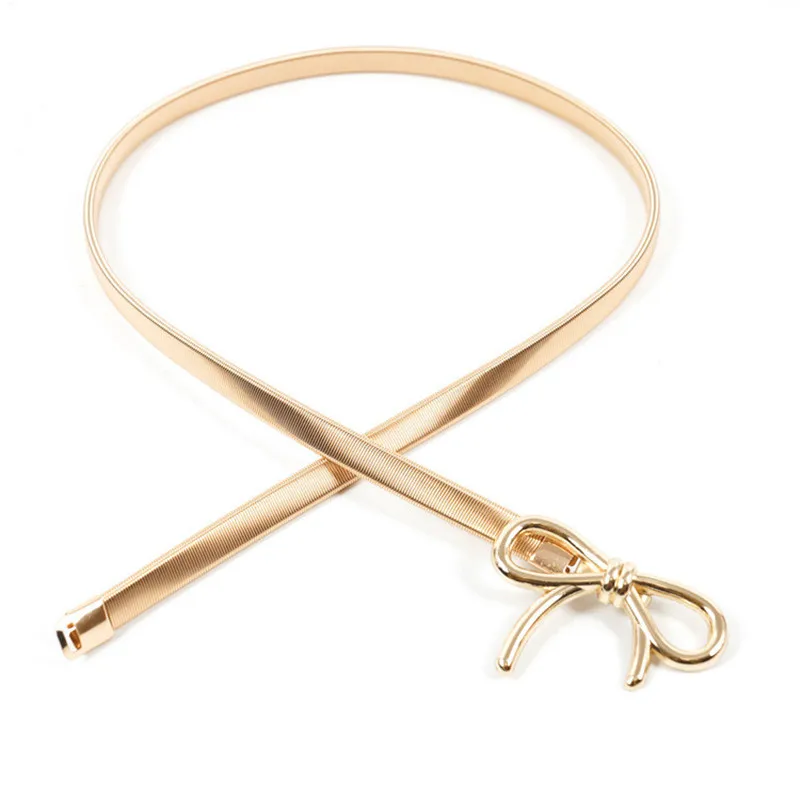 Ремень с бантом Женский металлический пояс-стрейч спереди узкий эластичный пояс
