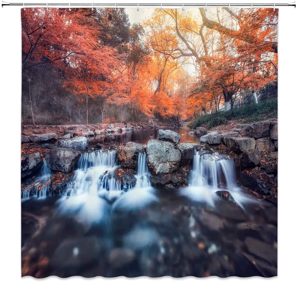 

Глубокий Лес осень кленовый лист растение абстрактное искусство Красный Коричневый занавеска для ванной Декор