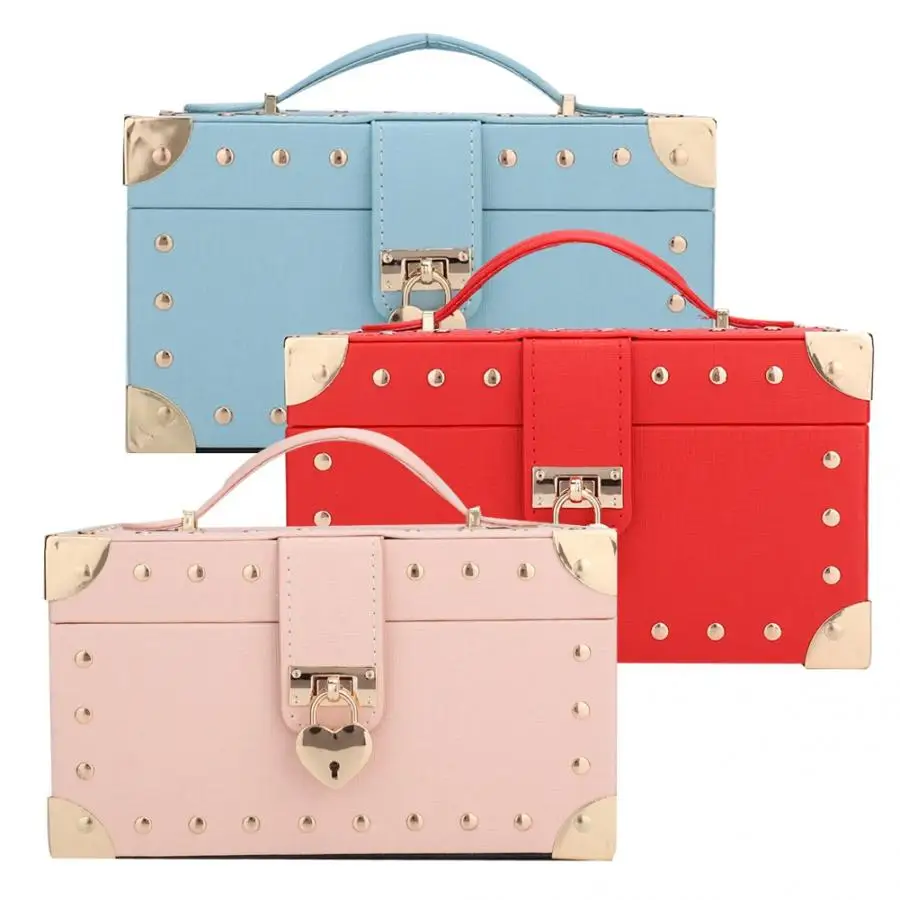 2-Layers Necklace Storage Earring Container Box Jewelry Holder with Handle Lock Mirror jewelery organizer Display for jewelry | Украшения и