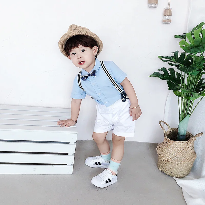 

Boy's clothes suit summer kids boy outfit school gentleman bow tie bib performance clothing kindergarten children clothing sets