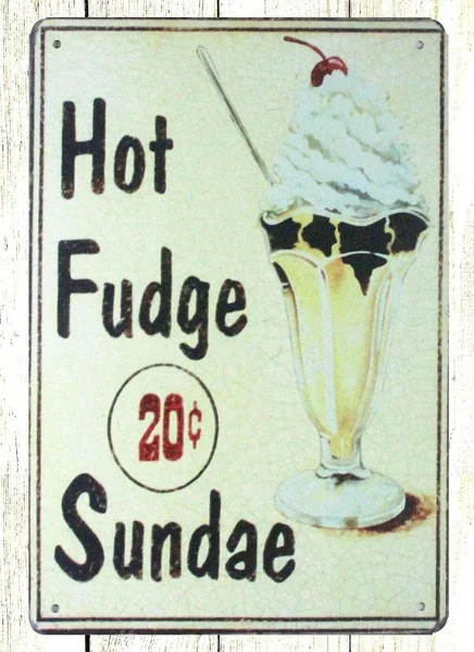 

Vintage Metal Tin Sign Hot Fudge Sundae Outdoor Yard Signs & Home Bar Kitchen Restaurant Wall Decor Signs 12X8Inch