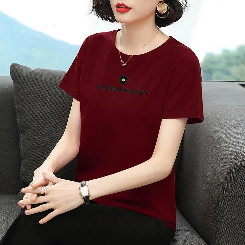 Женская футболка с коротким рукавом летняя рубашка вышивкой Свободный Топ