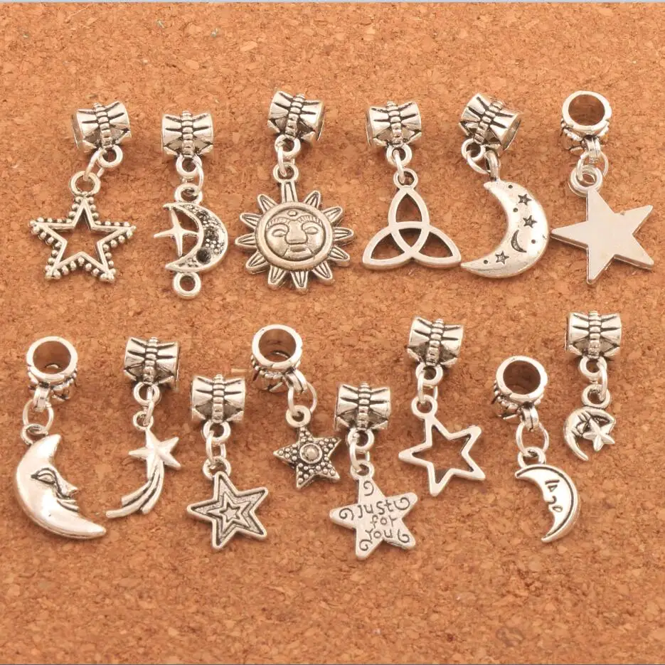 

Mixed Star Moon Sun Charm Beads 140PCS zinc alloy Dangle Fit European Bracelets DIY Hot sell BM59