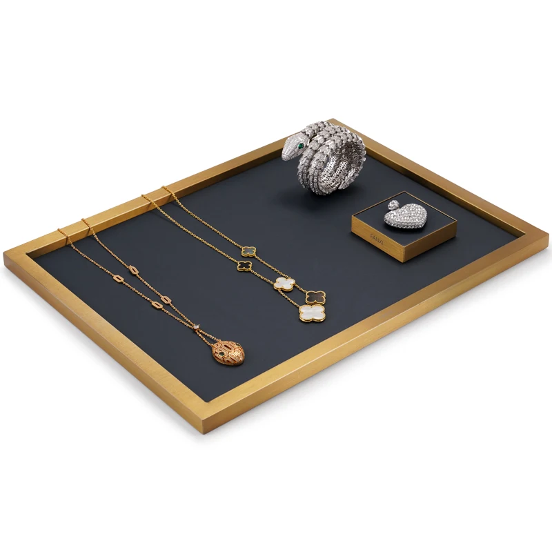 Oirlv Newly Metal Jewelry Display Prop Sets Light Luxury PU Leather Bracelet Ring Earrings Display Rack for Shop Cabinet
