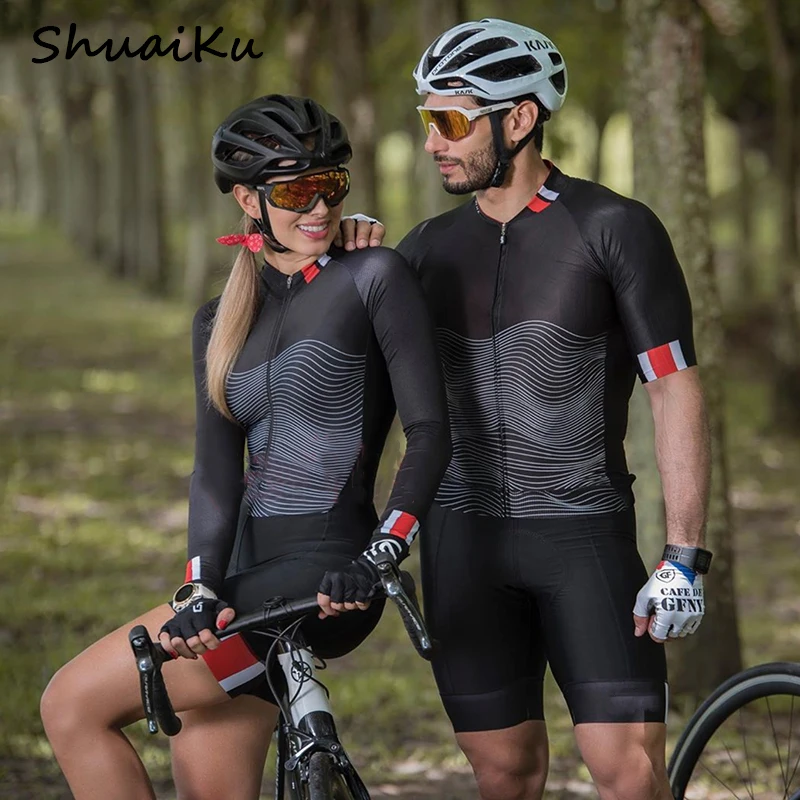 

2021 New Pro Triathlon Long-sleeved Cycling Jersey Suit Quick Drying Jumpsuit Sweatshirt Gel Breathable Cushion Ladies