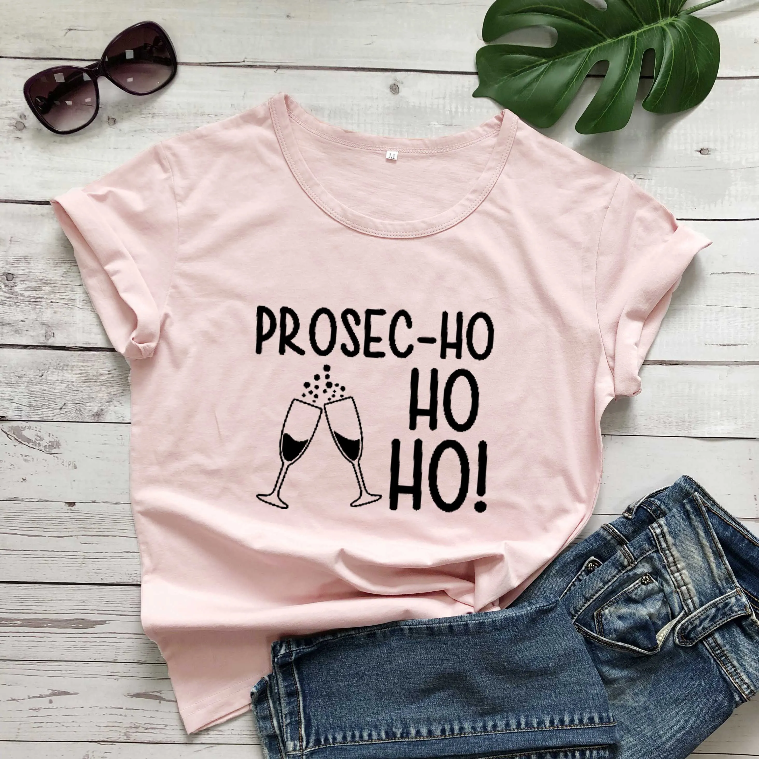 Peach - black txt Prosec-Ho футболка Праздничная Женская забавная Рождественская футболка Prosecco милый Графический kawaii подарок слоган Чистый хлопок гранж футболки tumblr Топ - Цвет: Peach - black txt